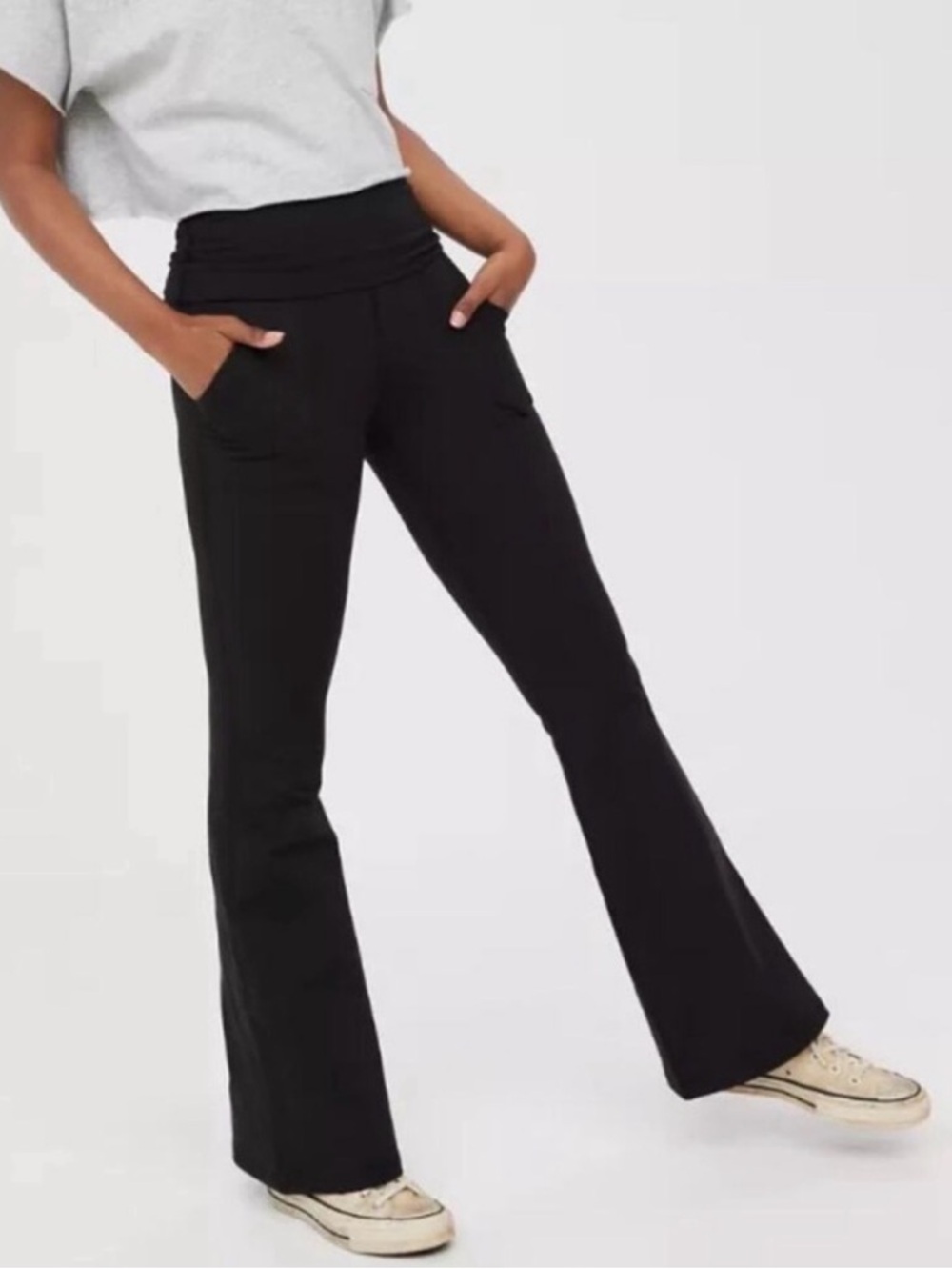 Offline By Aerie The Hugger High Waisted Folder Over Flare Leggings Gray Medium